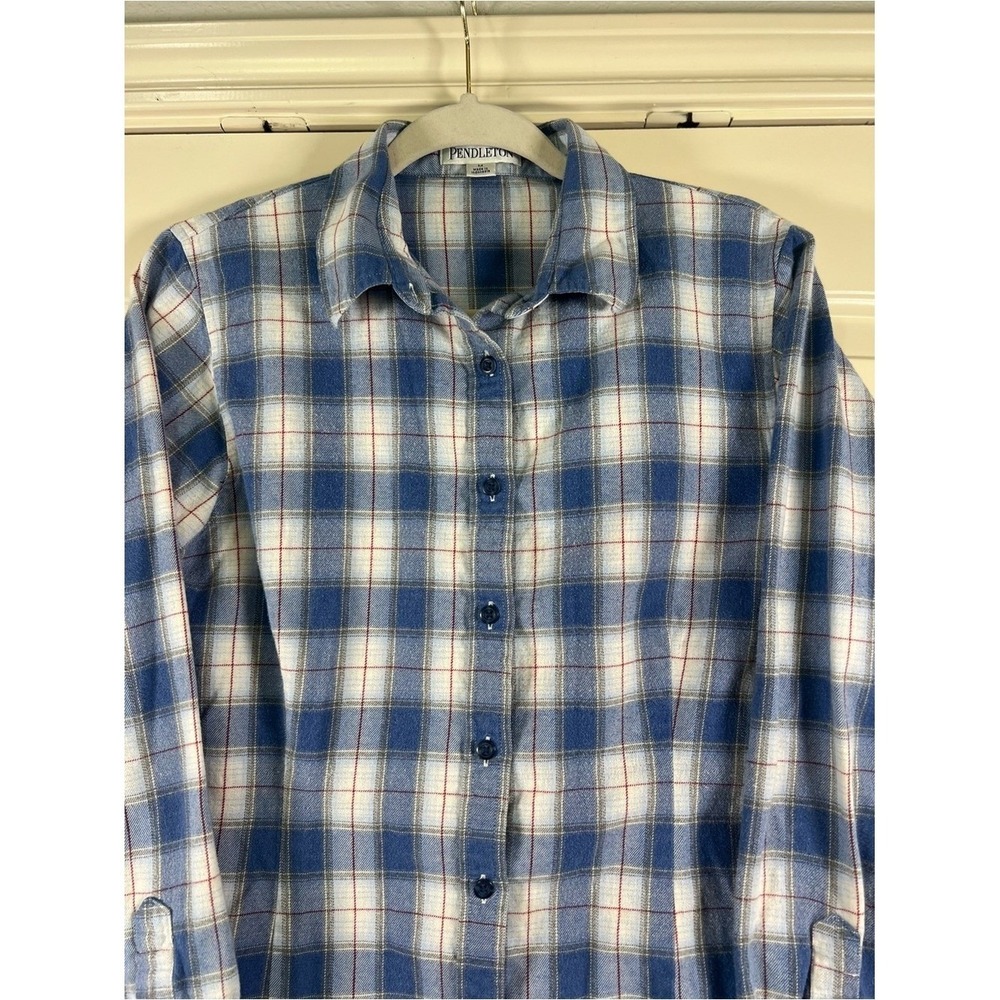 Pendleton Women's 100% Cotton Plaid Flannel Button Up Shirt Blue White Size M - Picture 6 of 12